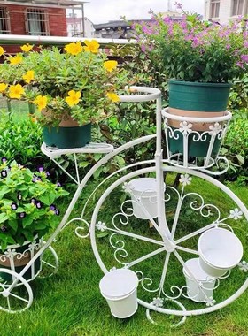 极速欧式铁艺落地大自行车花架橱窗道具庭K院阳台装饰品摆件复古