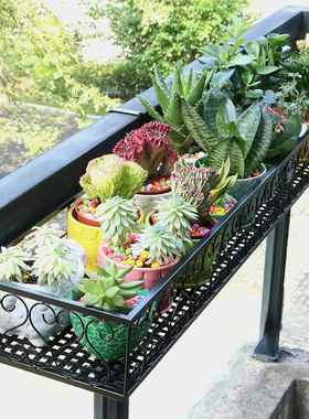 极速Balcony railing flower rack hanging iron plant Wshelf fr