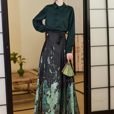 速发织金国风马面裙常人日成通勤套装新汉式改良古装中服款