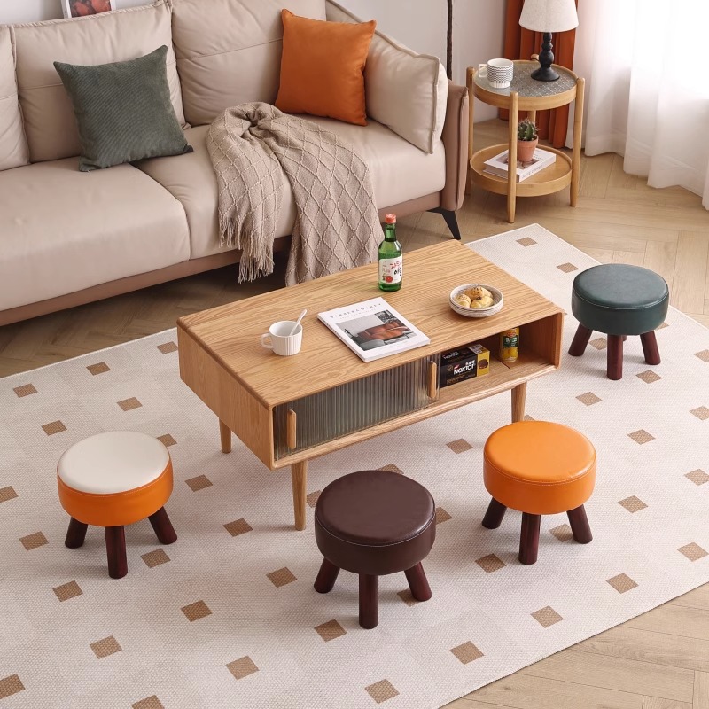 速发家用实木矮凳凳厅鞋几沙发凳时尚小凳子圆客坐凳换茶凳坐墩小