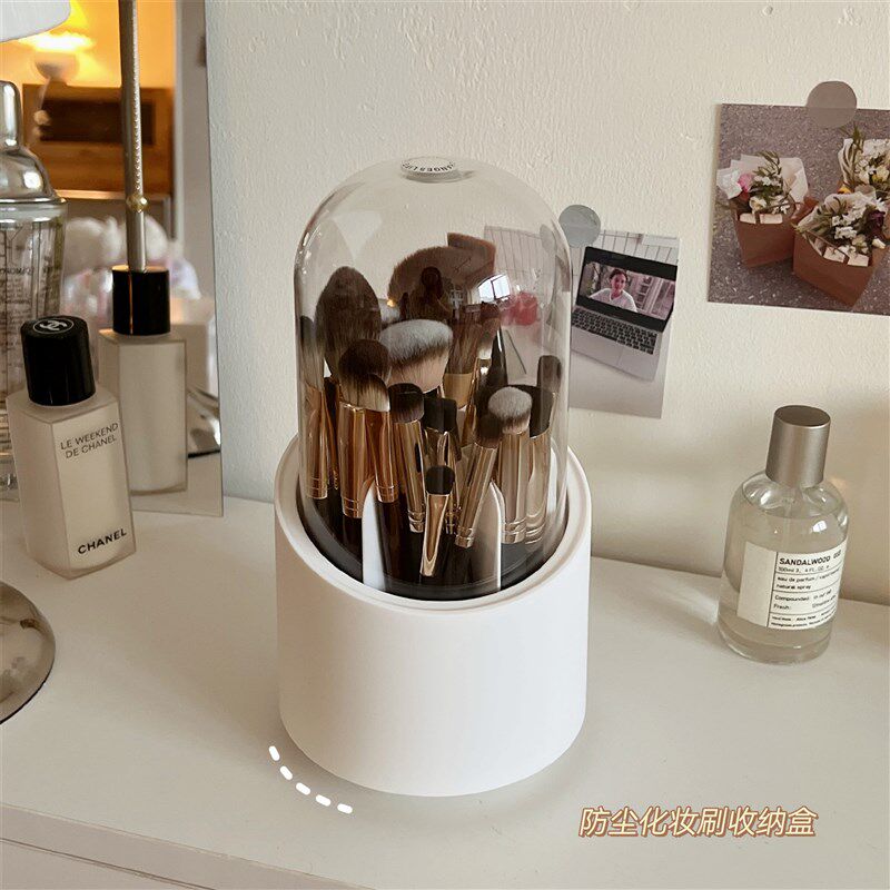 速发桌面化妆刷收纳筒可旋转眼影刷子桶防尘带盖盒子美妆刷置物架