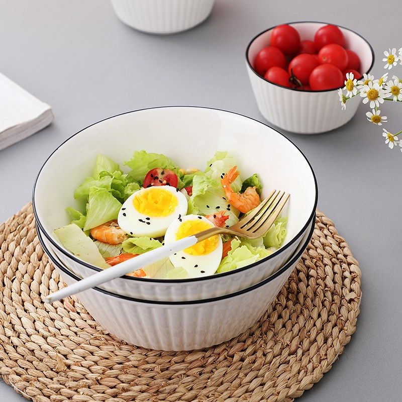 速发拉英寸陶瓷大汤简2只装创意碗约风格汤盆家用大碗圆型碗沙8碗