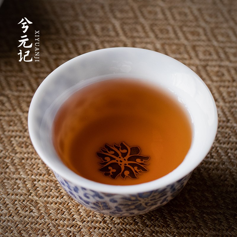 速发青花缠枝莲压手杯主人杯个人茶杯陶瓷单个冰种品茗杯功夫茶具