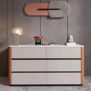 设计师客厅马鞍皮岩板储物柜六抽卧室收纳柜免安装六斗柜九斗柜