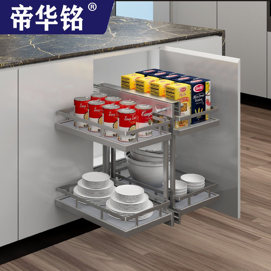 厨房橱柜五金怪兽全拉出拐角联动旋转飞碟小怪物小尺寸转角拉篮