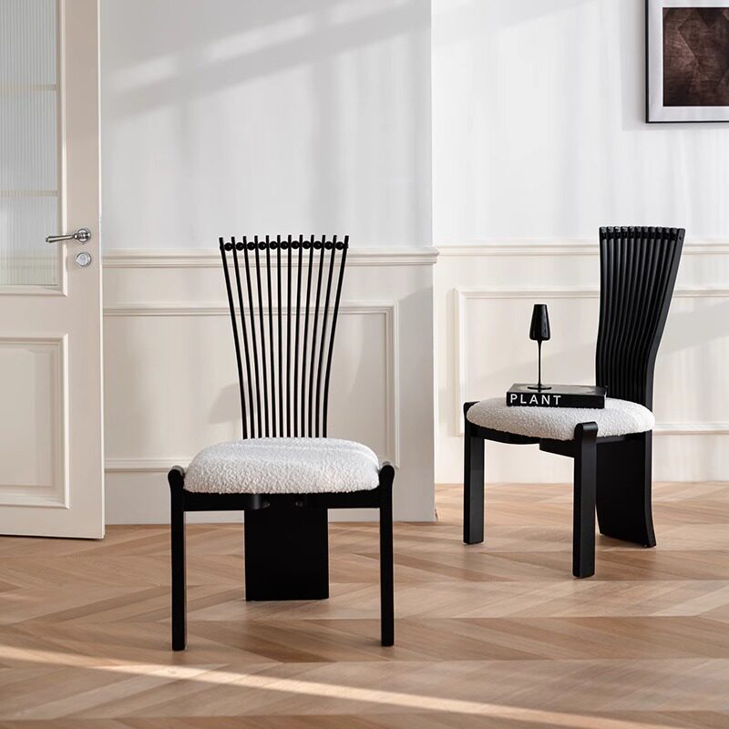 中古实木餐椅家用办公椅设计师名宿靠背椅休闲椅法式复古扇背椅子