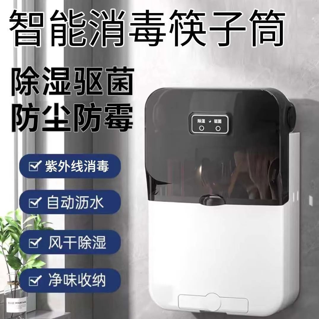 家用智能消毒筷子筒沥水防尘防霉壁挂式筷子收纳筒带盖厨房置物架