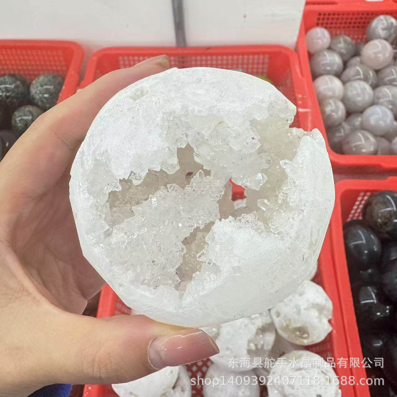 精品天然白晶洞大球玛瑙水晶洞簇 原石小摆件 家居消磁收藏品摆件