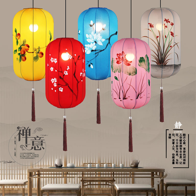 中式布艺手绘冬瓜灯笼茶楼茶室餐厅火锅店过道走廊玄关仿古灯笼灯