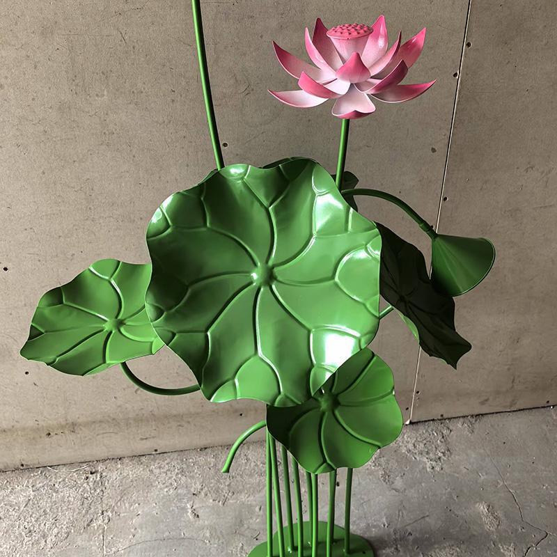 铁艺装饰软装庭院荷花鱼池摆件创意绢花景观荷叶真绿莲树户外组合