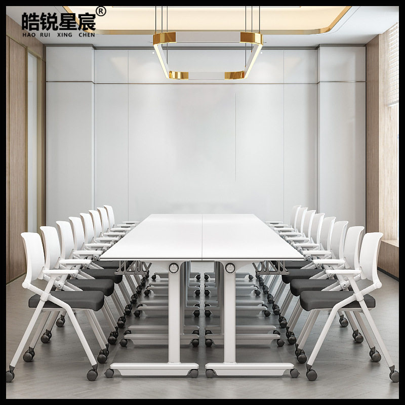 折叠双人长条会议桌椅