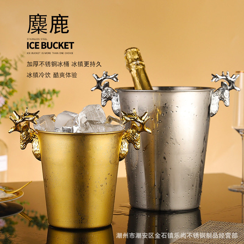 轻奢创意鹿头冰桶香槟桶不锈钢红酒桶冰块桶酒桶酒吧酒具酒店用品