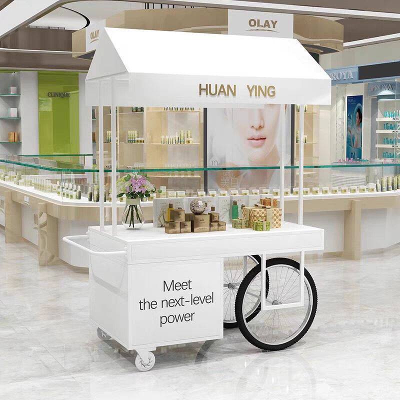 铁艺花车户外活动促销车商城超市化妆品展示车带柜子可移动地摊车