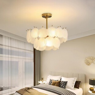 法式艺术玻璃贝壳卧室灯餐厅灯具复古玻璃吊灯后现代简约主客厅灯