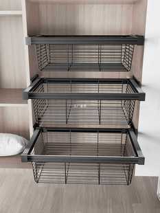 衣柜拉篮抽屉式抽拉篮伸缩裤架家用衣帽间拉篮内置收纳藤篮裤抽架