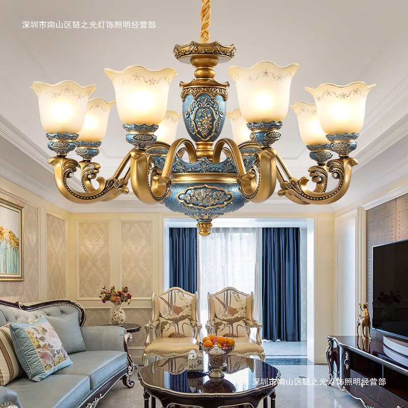 欧式客厅吊灯美式复古餐厅灯复式楼别墅奢华大气古典全屋套餐灯具