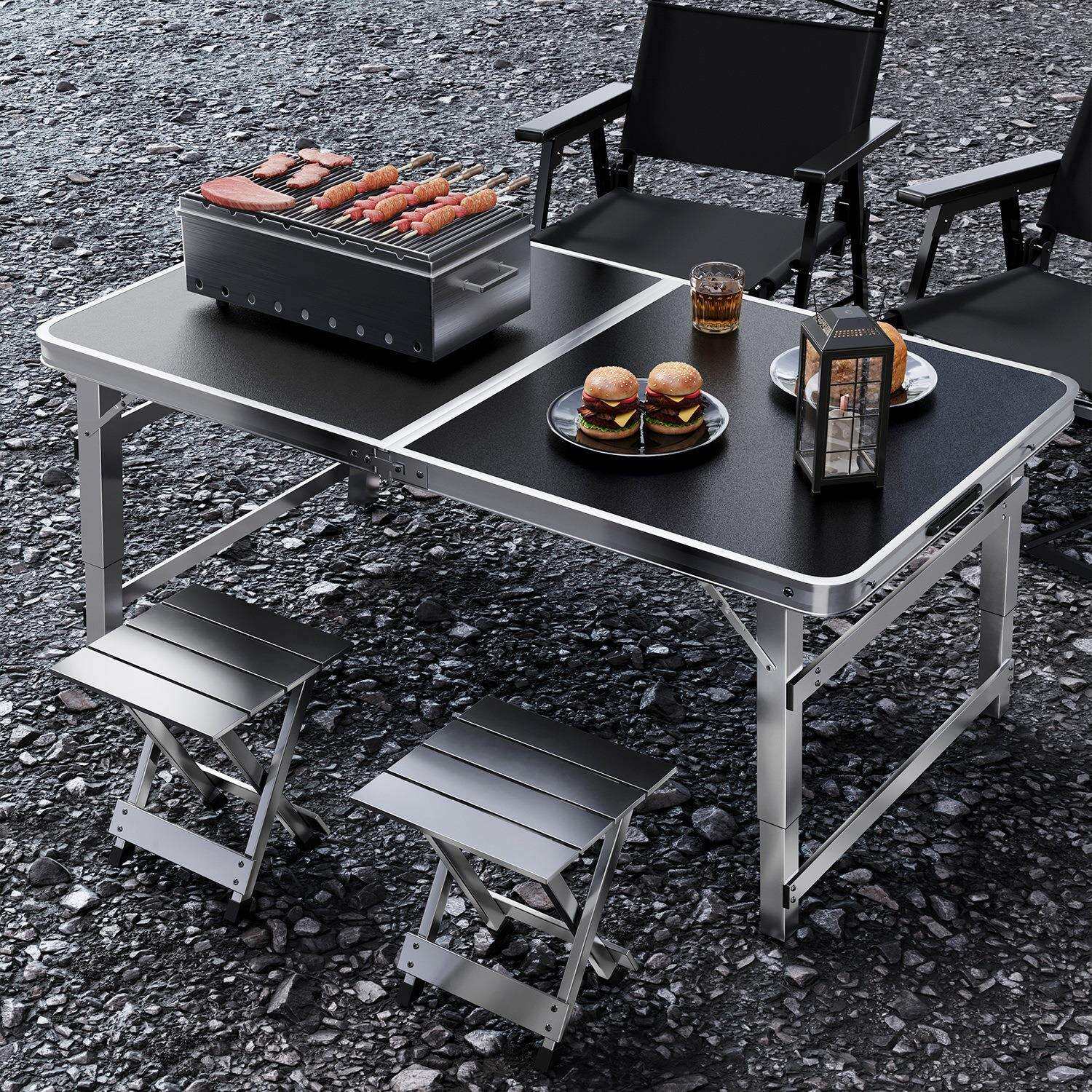 折叠桌便携式户外露营野餐烧烤桌可升降铝合金摆摊桌椅组合长方形