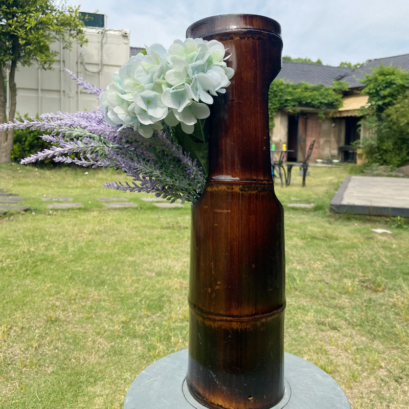 竹子花器复古Z中式插花器皿花架竹筒花瓶竹制花道工艺品装饰摆件