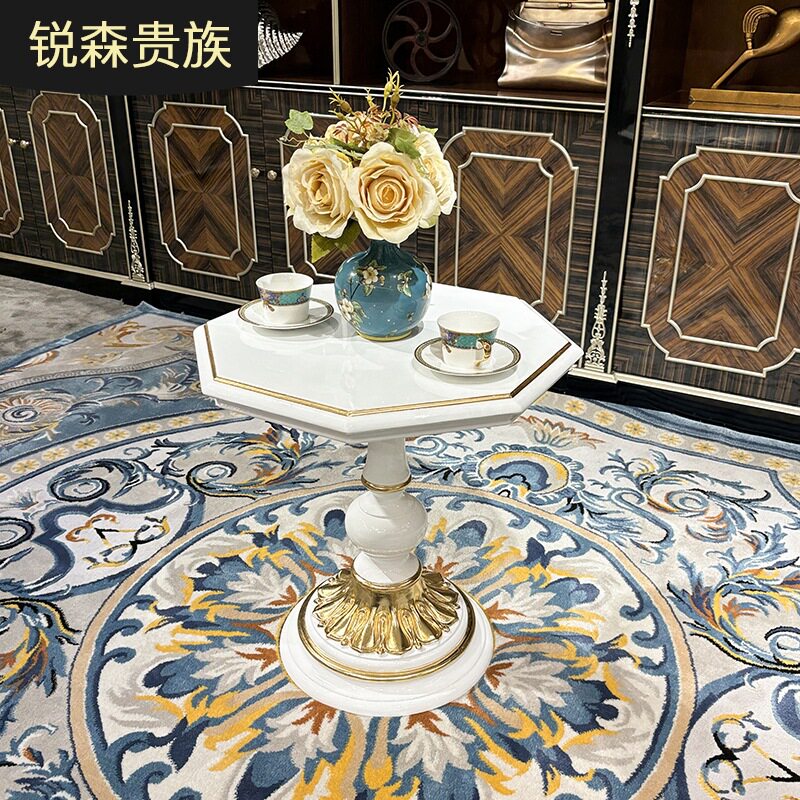 法式实木小茶几 欧式宫廷奢华雕花角几客厅沙发边小圆几小茶桌