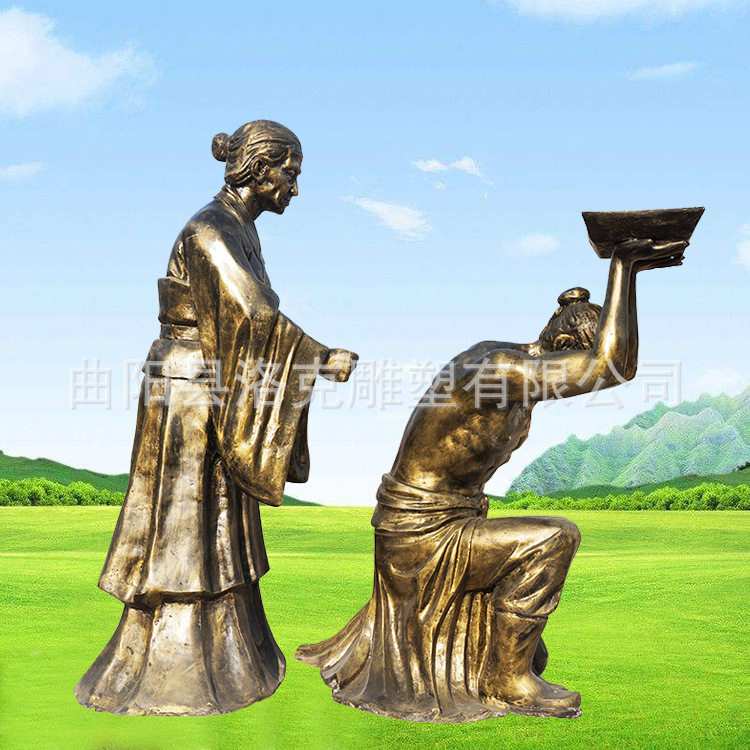 玻璃钢仿铜守株待兔民俗文化人物雕塑步行街公园广场旅游景区摆件