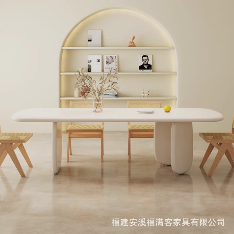 奶油风去客厅化长条双人学习桌