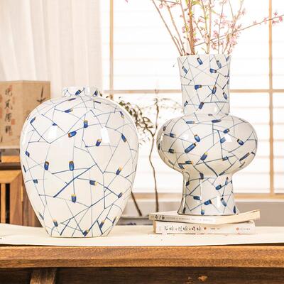 轻奢手工点金线条陶瓷花瓶客厅插花高级感摆件复古装饰花瓶可水培