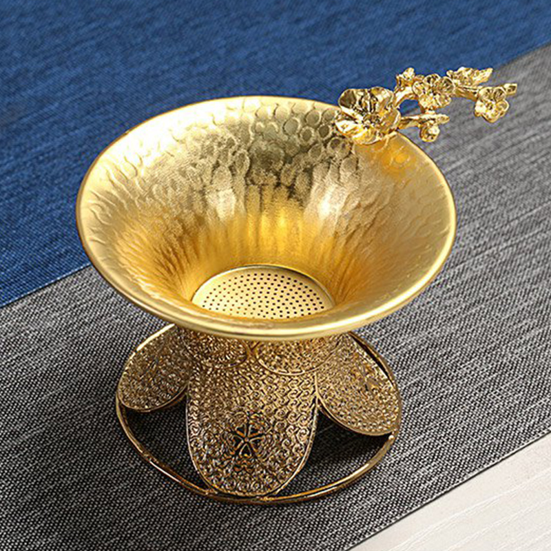 纯黄铜茶漏茶托架套装 细孔茶叶过滤器 创意滤茶网功夫茶具零配件
