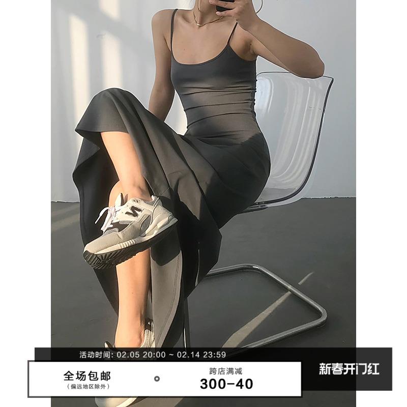AcupStudio江右上 细带弹力吊带连衣裙女夏欧美小众性感包臀长裙