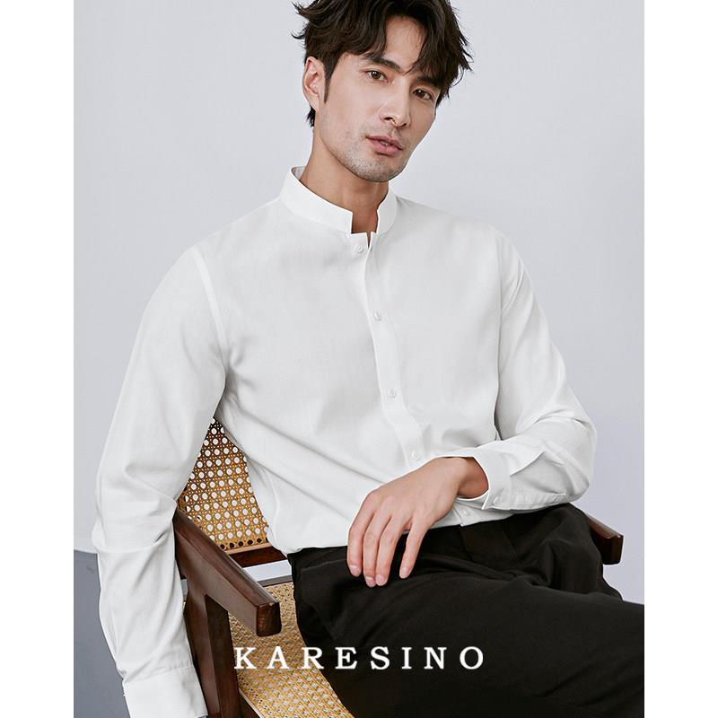 KARESINO男士立领白色衬衫新中式结婚男订婚日系休闲衬衣男装长袖