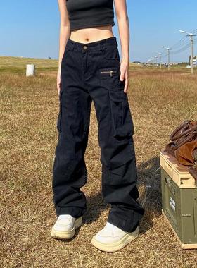 apocket美式复古直筒vibe工装裤女欧美高街设计感宽松多口袋裤子