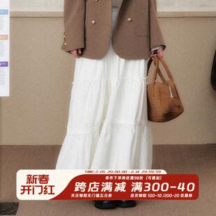 温柔风白色半身裙女显瘦蛋糕裙A字中长裙 白木明纱 SPEAR YOUTH