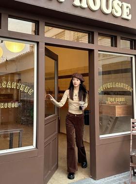 现货【九分微喇腿精裤】TRYOLO灯芯绒高腰显瘦长裤 修身休闲裤女