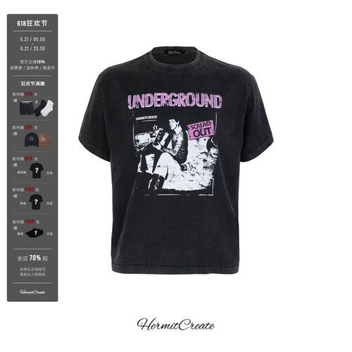 HC/HermitCreate水洗做旧Vintage乐队印花短袖 Boxy版型重磅街头