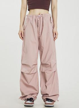 CaptainBeer美式复古抽绳褶皱伞兵裤工装裤男女宽松直筒休闲裤潮