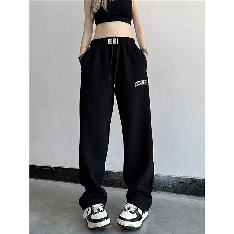 W3 美式街头复古基础款男女卫裤hiphop直筒宽松垂感休闲裤子潮ins