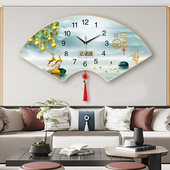 五福临门中国风经典 扇形装 饰画挂钟表客厅餐厅静音万年历石英钟