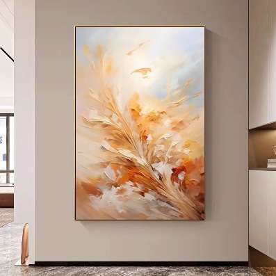 现代奶油温馨客厅落地画大幅手绘肌理立体艺术挂画橙色色块装饰画图片