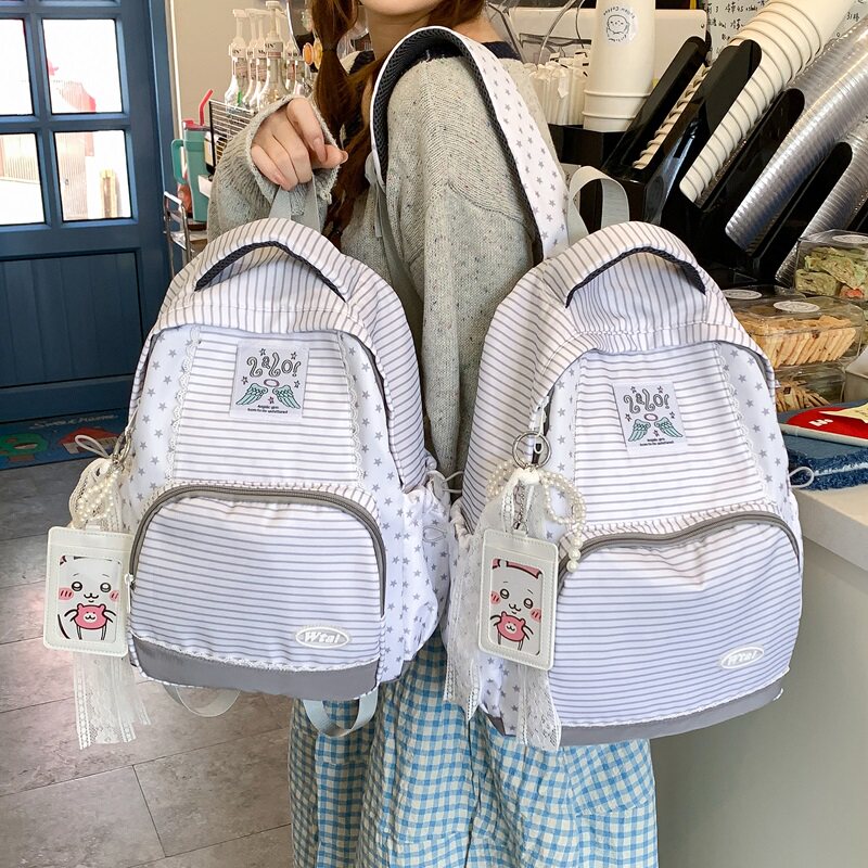韩系ins风条纹星星双肩包女学生旅游轻便背包小众设计软萌小书包