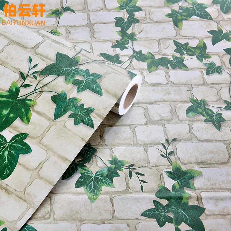 绿叶爬山虎住砖纹墙纸自粘防水防潮电视背景墙壁纸自贴砖头块墙贴