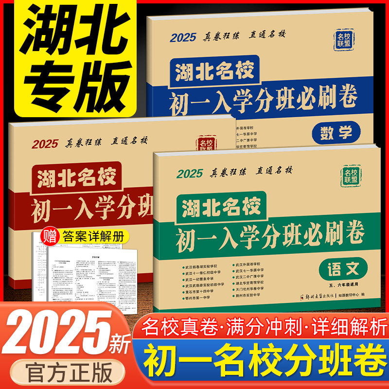 2025湖北名校初一入学分班必刷卷语文数学英语小学毕业总复习小升初名校联盟真题试卷五六年级武汉毕业生初一分班考试真题必刷卷