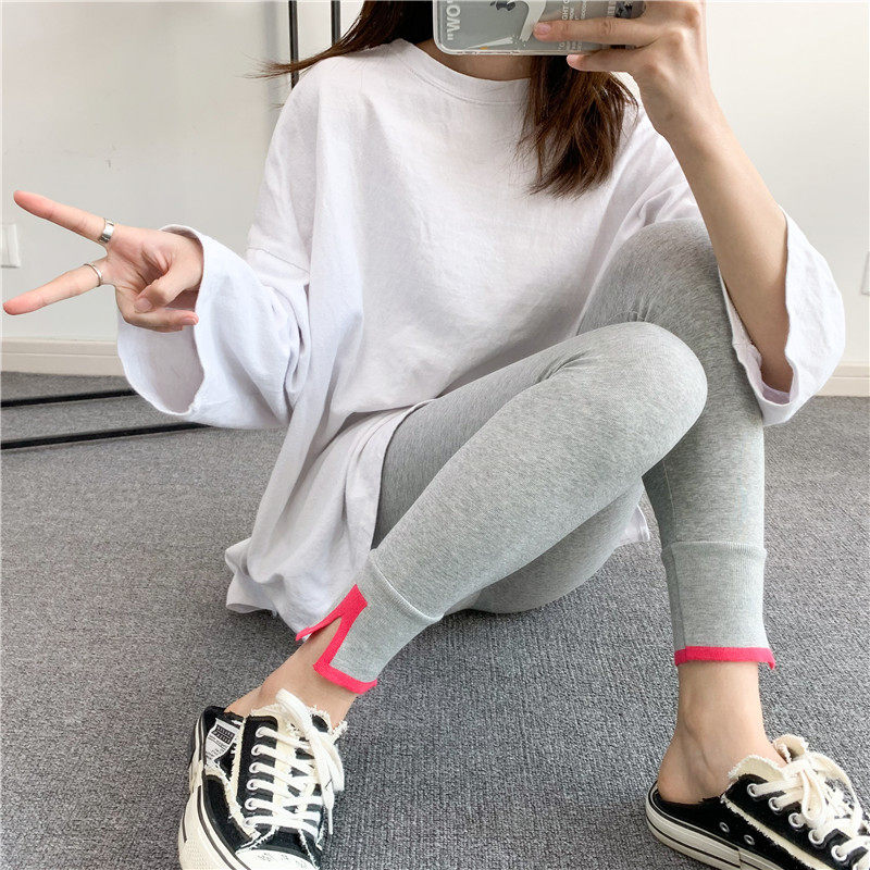 极速新款春夏棉质脚口彩色u开叉学生薄款弹力外穿打底小脚裤女九