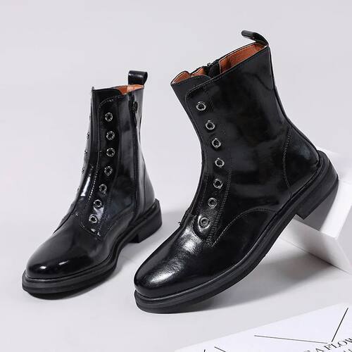 极速Side-zip Shoes For o  een Leather oots 202Q4 Winter ing