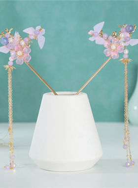 极速儿童紫色汉服头饰发簪流v苏步摇古风簪子女童中式盘发宋制秀