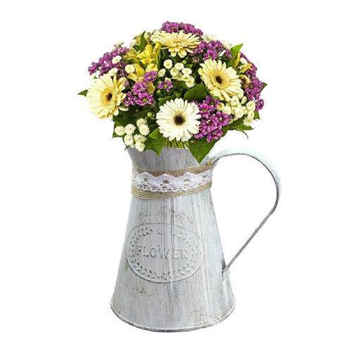 新品Watering Cans nFlowers Bucket Barrel Metal Vases Vintage