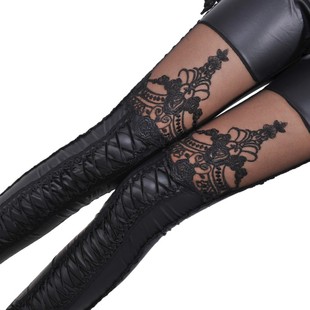 极速Fashdion Sexy Woman Stitching Lace Stch Skinny Leg Faux