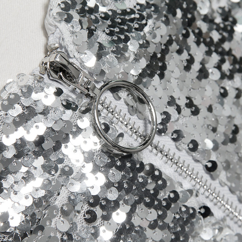 极速Bling eSexy Women Sequin Shorts High Waist O-Ring Zip Bo