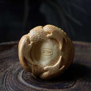 极速厂销卢环f老师纯手工招财满钉金蟾竹根雕刻手把件老料满钉文