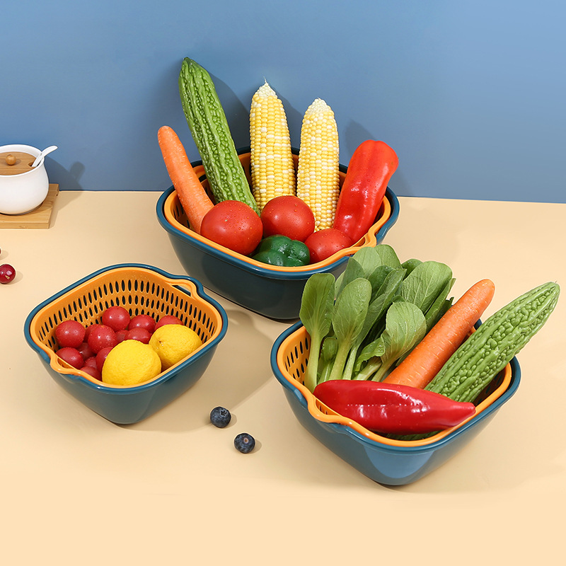 极速双层家用洗菜盆沥水篮篓厨房客厅水果盘糖果零食W盘洗菜篮滤