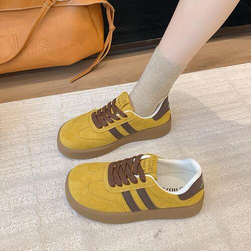 新品厚底德训板鞋女2026新款春季爆F款黄色复古百搭运动休闲轻便