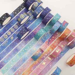 极速12 Pcs/Set Stars Planet Washi Tape GKold Foil Masking Ta